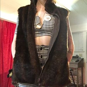 Brown Faux Fur Reversible Vest 70’s Vintage Look